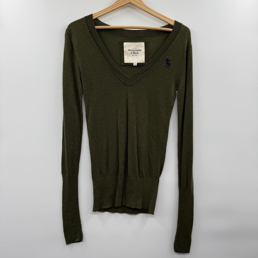 FLAWED Vintage Y2K Abercrombie & Fitch Green V-Neck Pullover Sweater XS Bella